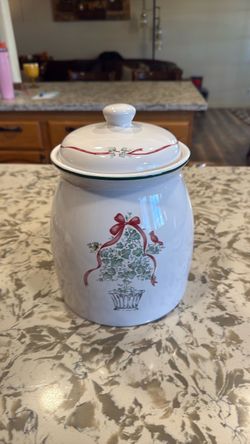 Vintage Corelle Coordinates Callaway Holiday Cookie Jar by Jay Import Co Christmas Ivy Topiary