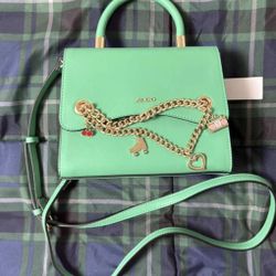 ALDO Green Top Handle Crossbody Bag Gold Chain Charms Roller Skate Cherries