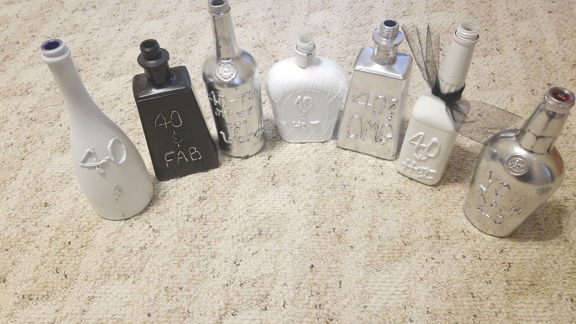 Homemade "40" birthday party wine bottles