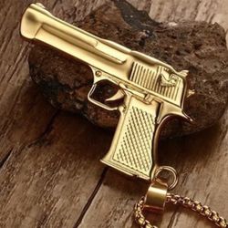 Gun Pendant Chain New Gold 