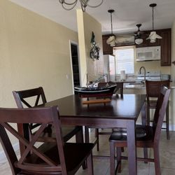 Brown Wood Wooden Table 4 Chairs  