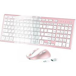 Wireless Keyboard Mouse Combo, USB Type C Rechargeable Slim Silent Compact Full-Size Keyboard