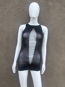 Black Rhinestone Cut-Out Leotard