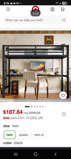 Loft bed metal with wood desk $50