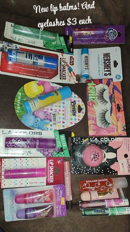 New NUEVOS lip balms and eyelashes $3 each Labiales y PESTAÑAS $3 Cada Uno