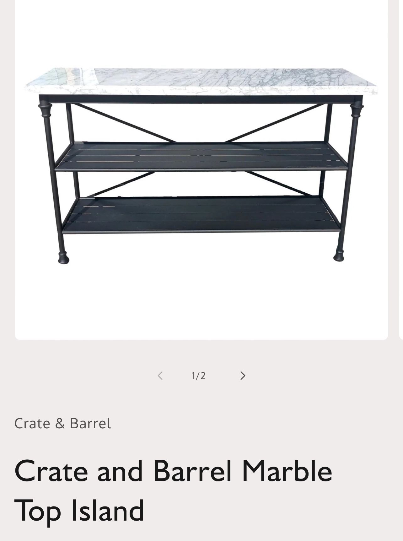 Crate & Barrel Marble Top Console / Island Table