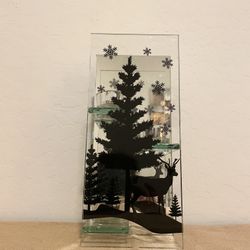 Snow, Deer & Tree Mirrored Tealight Candle Holder
