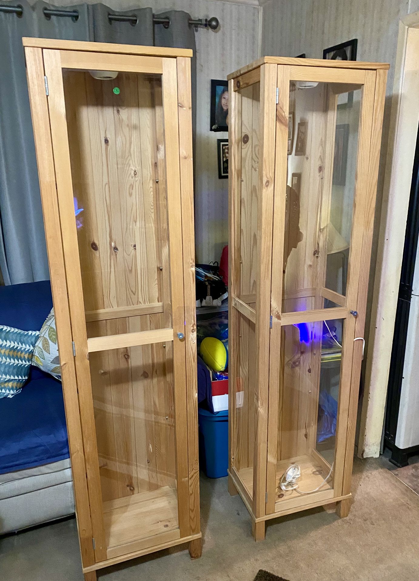 Wood Cabinets with Glass Shelves