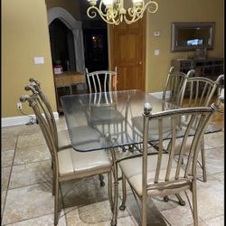 7 piece glass dining room table and chairs