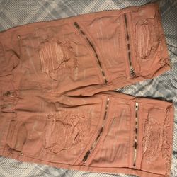 Decibel Mens Size 34 Distressed Streetwear Hip Hop Pink Long Demin Shorts
