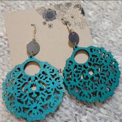 "Mckenna" Wooden Boutique Earrings  (Aqua)