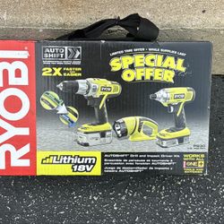 Ryobi Drill And Impact Kit Set Tools