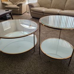 Coffee Table And Corner Table Matching Set - Rose Gold And Glass