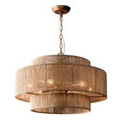 Parrot Uncle W9633-6 24" Bohemian Antique Gold 6-Light Rope Drum Chandelier