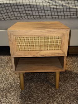Oak Rattan Nightstand
