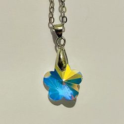 White Clear AB Rainbow Colorful Crystal Zircon Flower Pendant Necklace Chain Love