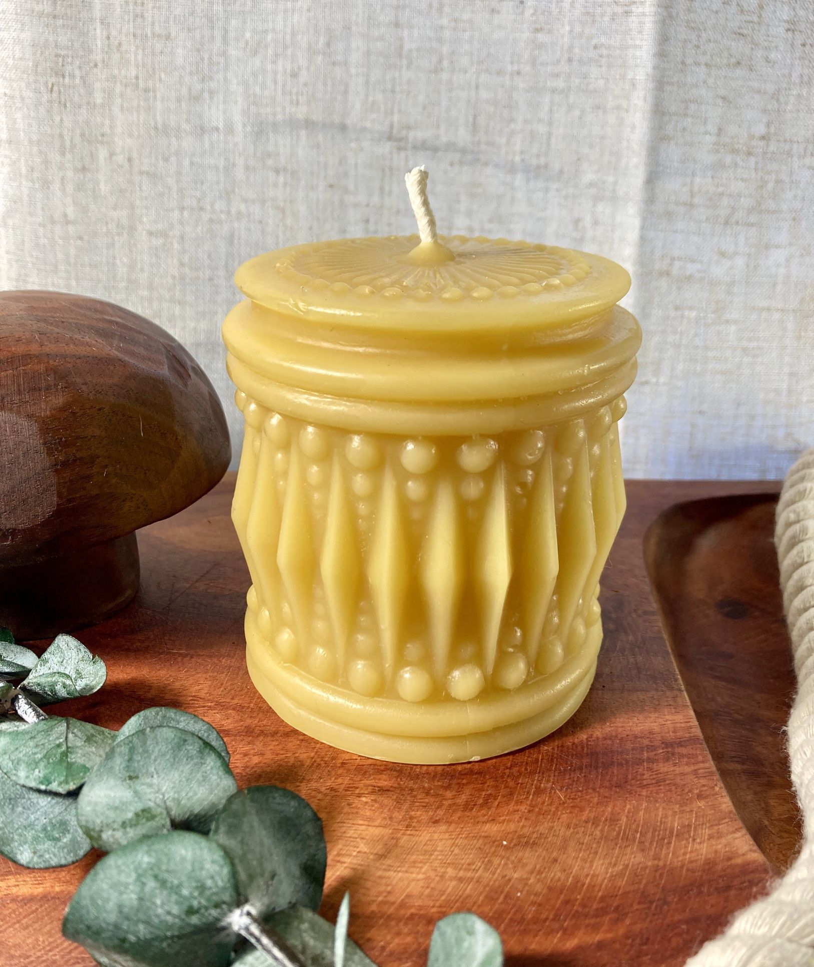 Boho Style Beeswax Candle Handmade Pillar