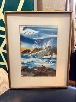 Mid Century watercolors ocean view 21 by 18