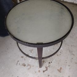 Pair Of Metal Frame/Frosted Glass Tables