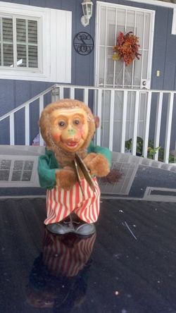 Vintage Toy Monkey Playing Tambourines