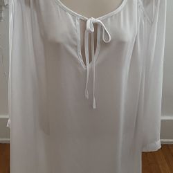 Karen Kane White 3/4 Sleeves Boho Tear Drop Neckline Blouse Tunic, size 2XL