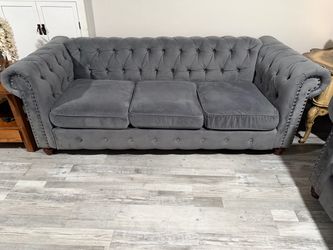 3 Pcs Grey Velvet Living Room Set (Sofa, Loveseat, Chair)