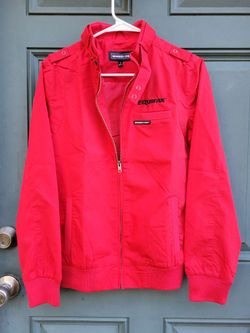 Members Only Iconic Racer Jacket Red Men's Small Equifax Logo Embroidered Bomber NWOT
