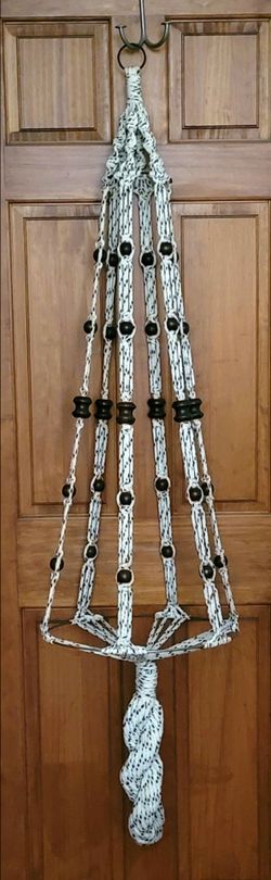 Macrame Plant Hanger with Glass Dish and Wooden Beads