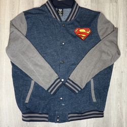 Superman Embroidered DC Comics Varsity BOMBER Jacket Sweatshirt EUC Size XXL 2XL