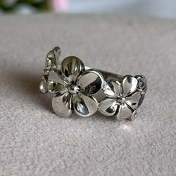 Flowers 925 Sterling Silver Rings  Size 8