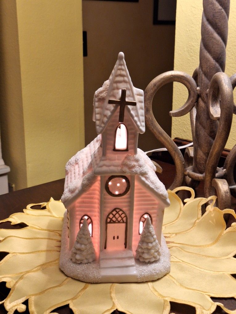 White Christmas Church Night Light