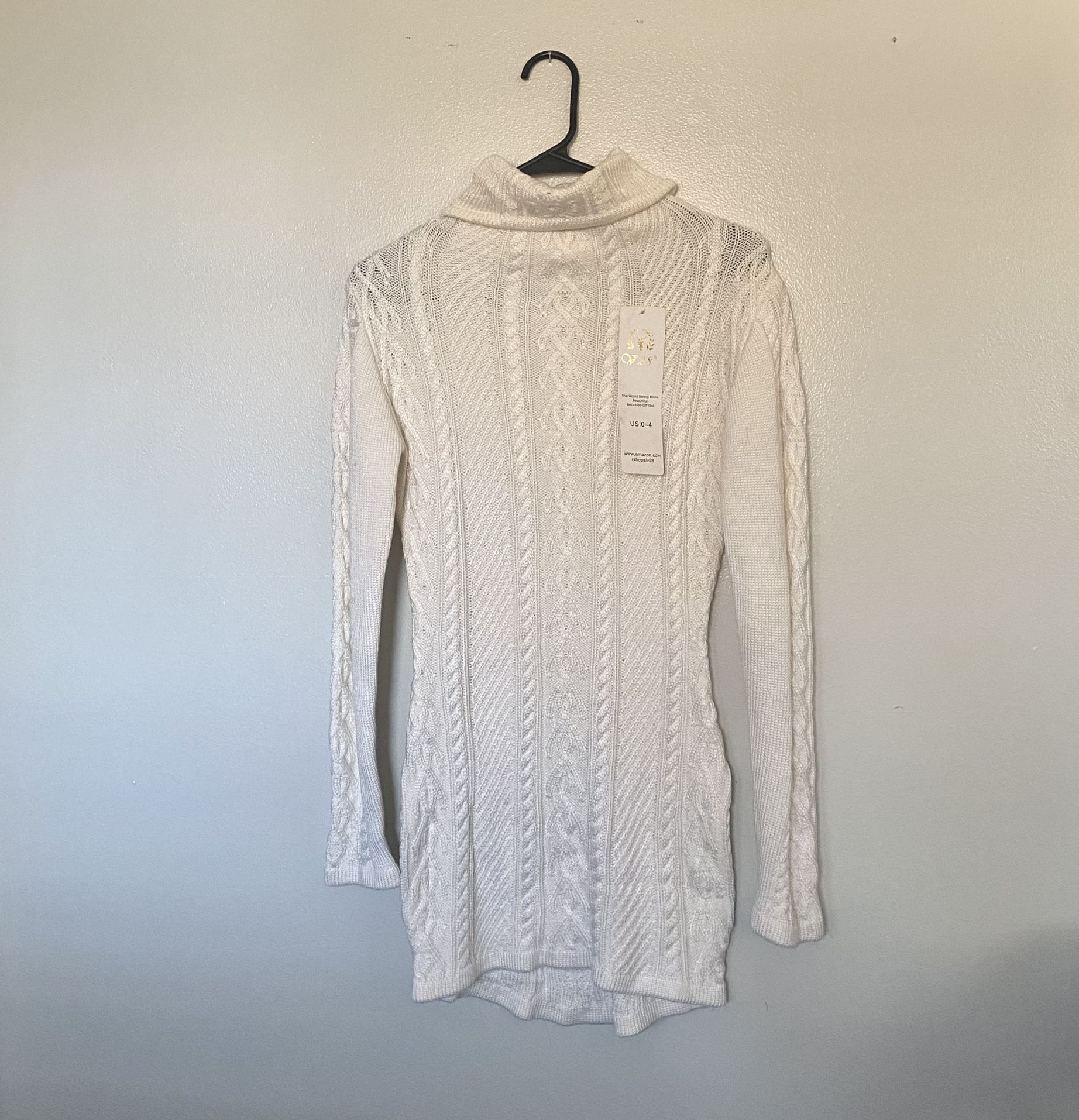Long Sleeve Cable Knit Turtleneck Sweater Dress