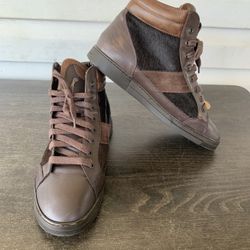 Salvatore Ferragamo Calf Skin and brown leather sneakers Men US size 7.5