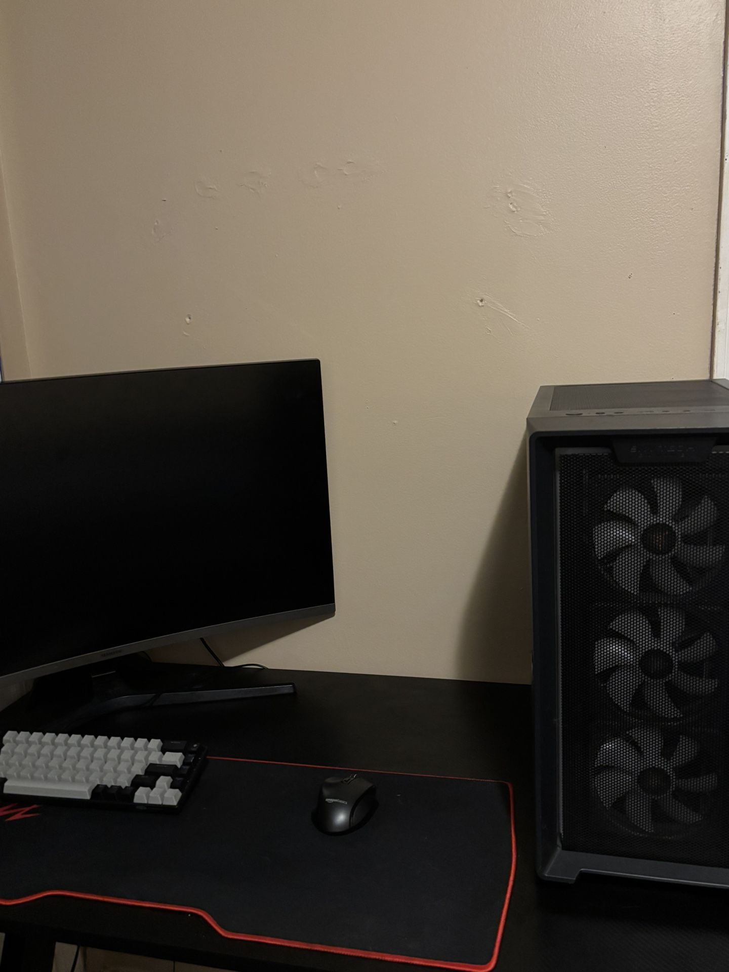 Pc , Monitor, Desk, Mouse, Keyboard