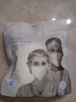 "KN95"+ 10 COUNTS RESPIRATOR PROTECTIVE MASK MAXIMUM ANTI VIRUS PROTECTION ADJUSTUBLE HEADSTRAPS SOFT INNER SHELL SMOOT AGAINST FACE.