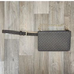 Michael Kors Brown Wristlet with Gold Chain