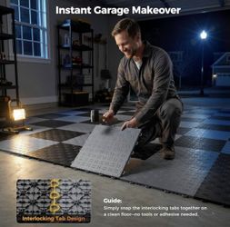 Garage Floor Tiles Heavy-Duty Interlocking 12"x12" (50-Pack with 4 Edge Pieces, Silver), 10000 lbs Capacity, Warp-Proof & Non-Slip Design, Noise Reduc
