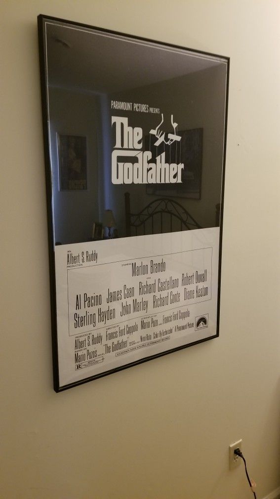 Vintage Godfather Movie Poster Framed In Black Metal