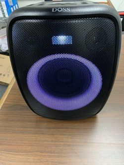 DOSS Bluetooth Speaker, PartyBoom Speaker with 60W Immersive Sound, Punchy Bass, Mixed Colors Lights, PartySync, 12H Playtime, Mic and Guitar Inputs,
