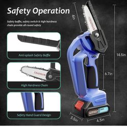 Mini Chainsaw, 4-Inch Battery Powered Electric Chainsaw Cordless with 2 Batteries 2 Chains, 21V 2000mAh Rechargeable Handheld Mini Chain Saw with Secu