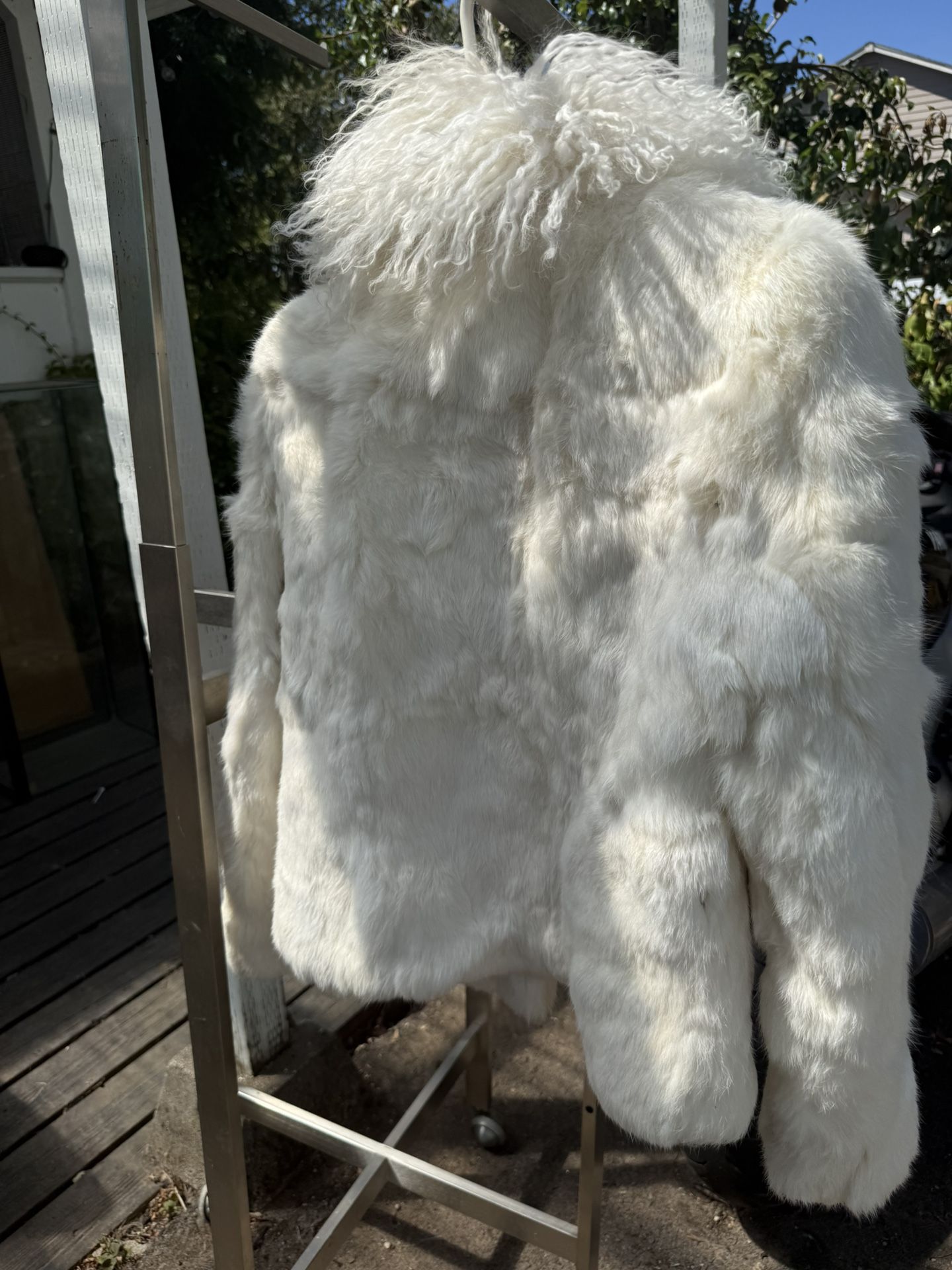 Fur Coat White Rabbit W/ Beautiful “fringed” Fur Collar