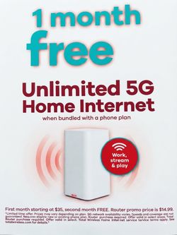 Get 1 Month Free Unlimited 5G Home Internet When Bundled with a Phone Plan 🛜