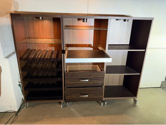 Modern Modular Bar Cabinet / Wine Cellar Unit – 3-Piece, Rolling, LED Lighting