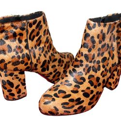 Topshop Miles Cheetah Calf-Hair Platform Zip Ankle Boots 10.5 US 41 EU Excellent