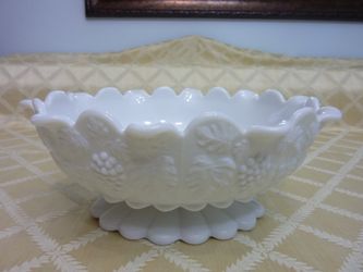 Milk Glass Panel Grape Large Bowl