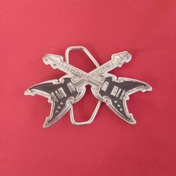 New 2004 SMC LLC. Silver Tone 2 Guitars BELT Buckle (3 by 2 inches)