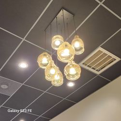 (8-Light Cognac Glass Cluster Pendant)