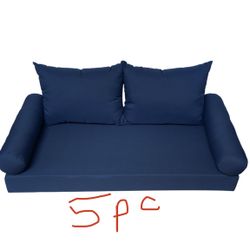 5 PC Twin Size Mattress 75x38x5 Porch Patio Swing Bed | Bench Cushion Cover Blue
