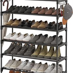 7 Tiers Black Shoe Rack Shoe Organizer Shoe Storage for Closet 28-32 Pairs