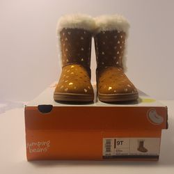 JUMPING BEANs Toddler Girl Heart Chest Nut Side Button Faux Fur Boot Sz 9T (S-G2)